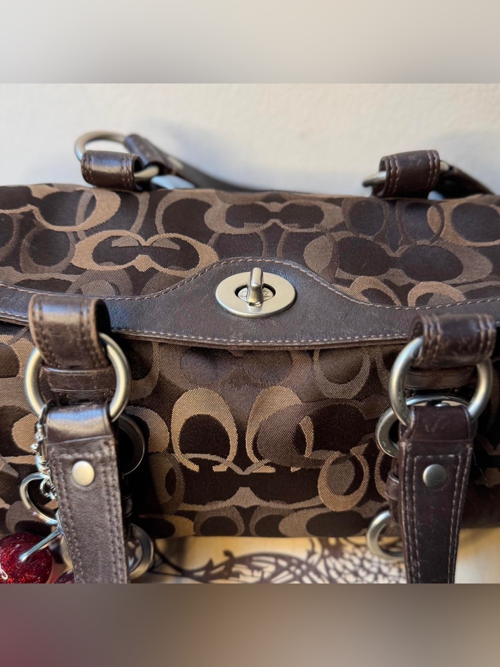 Coach Chelsea optic Signature Satchel Brown Sateen Shoulder Bag 10145 - Picture 4 of 6